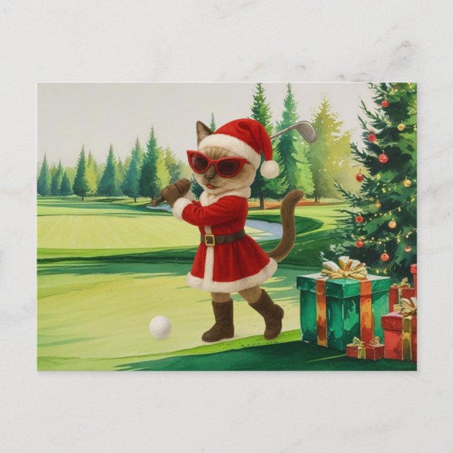 Cartes Pour Fêtes Annuelles Thème de Noël de golf pour femme au chat Golfer (Devant)