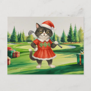 Cartes Pour Fêtes Annuelles Thème de Noël de golf pour femme au chat Golfer