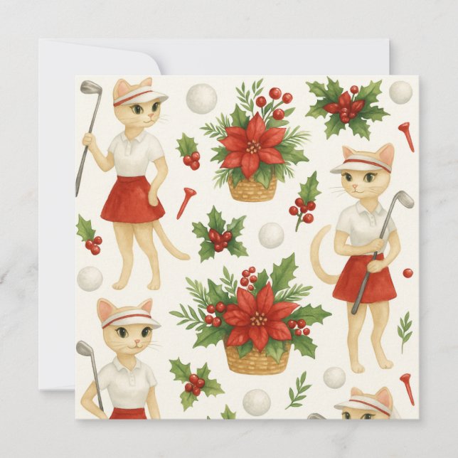 Cartes Pour Fêtes Annuelles Thème de Noël de golf pour femme au chat Golfer (Devant)