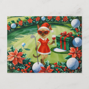 Cartes Pour Fêtes Annuelles Thème de Noël de golf pour femme au chat Golfer