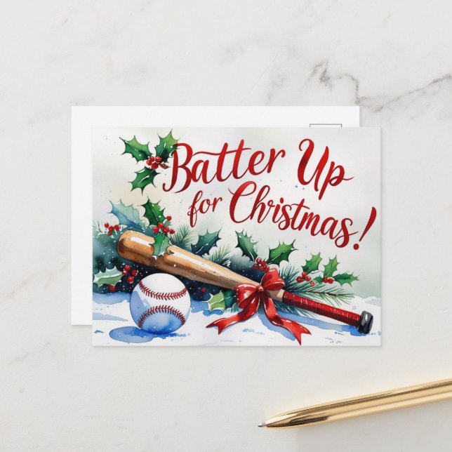 Cartes Pour Fêtes Annuelles Thème de Noël du baseball (Devant/Arrière en situation)