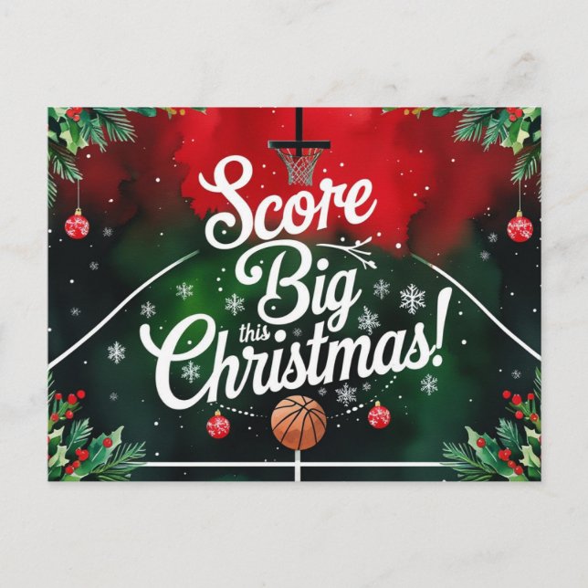 Cartes Pour Fêtes Annuelles Thème de Noël du basket-ball (Devant)
