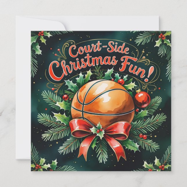 Cartes Pour Fêtes Annuelles Thème de Noël du basket-ball (Devant)