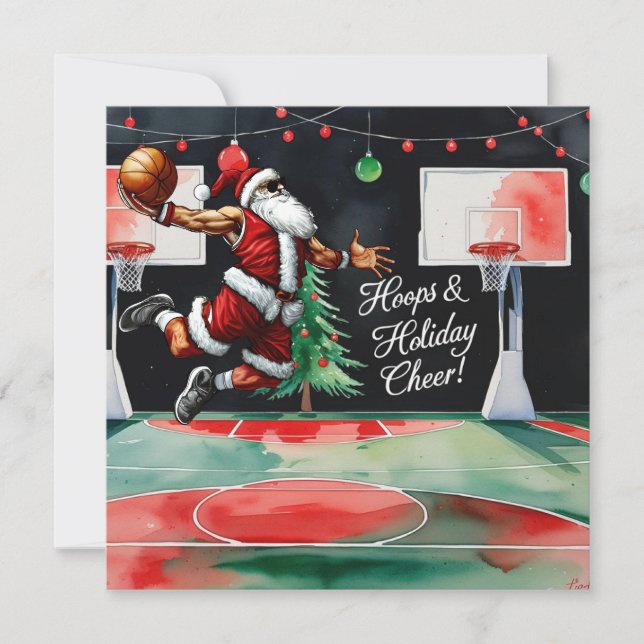 Cartes Pour Fêtes Annuelles Thème de Noël du basket-ball (Devant)