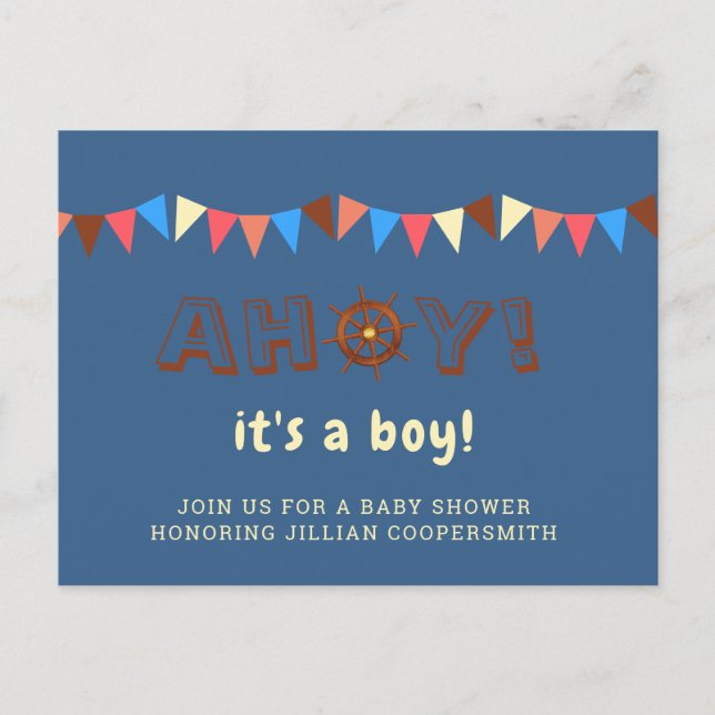 Cartes Pour Fêtes Annuelles Thème du Baby shower Nautical Ahoy Boy (Devant)