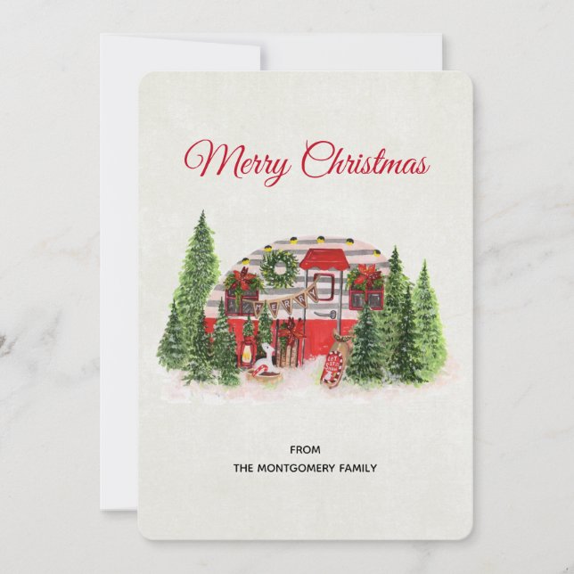 Cartes Pour Fêtes Annuelles Thème extérieur du camping de Noël Trailer (Devant)