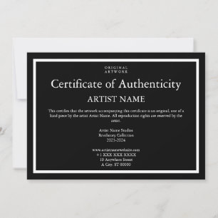 Cartes Pour Fêtes Annuelles Thème noir Certificat d'authenticité pour l'art