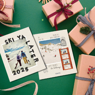 Cartes Pour Fêtes Annuelles Thème Ski Unique Photo de Noël d'hiver