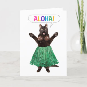 Cartes Pour Fêtes Annuelles Thinking of You Hello Funny Cat in Grass Skirt Say