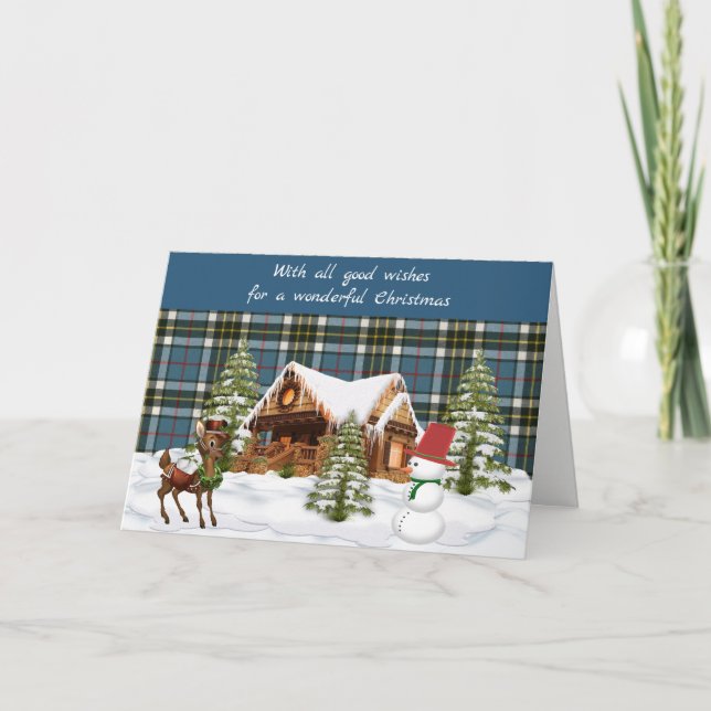 Cartes Pour Fêtes Annuelles Thompson Blue  Tartan Écossais de Noël (Devant)