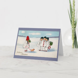Cartes Pour Fêtes Annuelles Three Pierrots and One Pig on a Leash Christmas