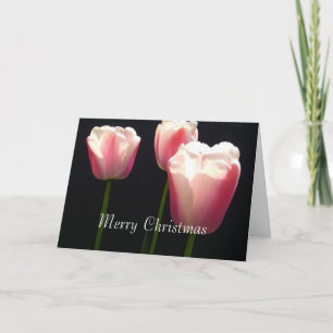 Cartes Pour Fêtes Annuelles Three pink tulip flowers. Christmas, holidays.