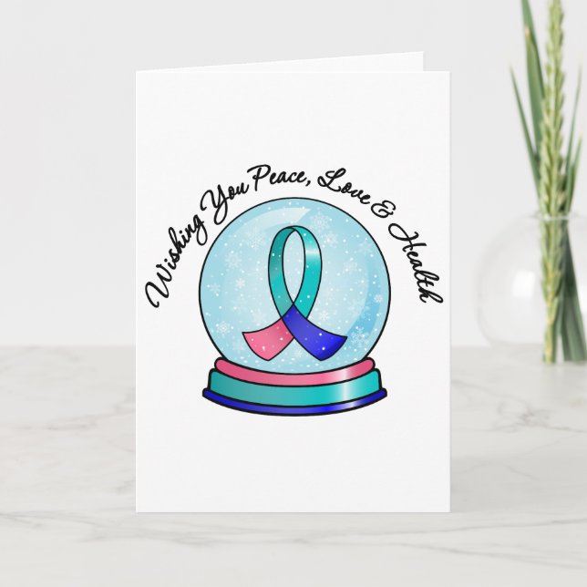 Cartes Pour Fêtes Annuelles Thyroid Cancer Joyeux Noël Snowglobe (Devant)