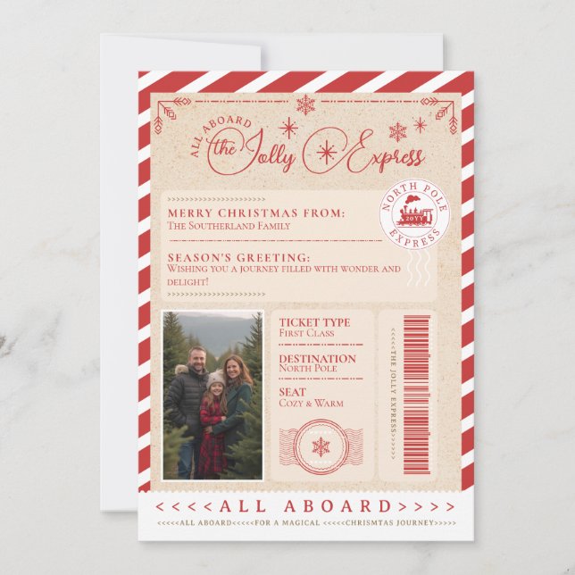 Cartes Pour Fêtes Annuelles Ticket de Noël du train d'Express du Pôle Nord (Devant)