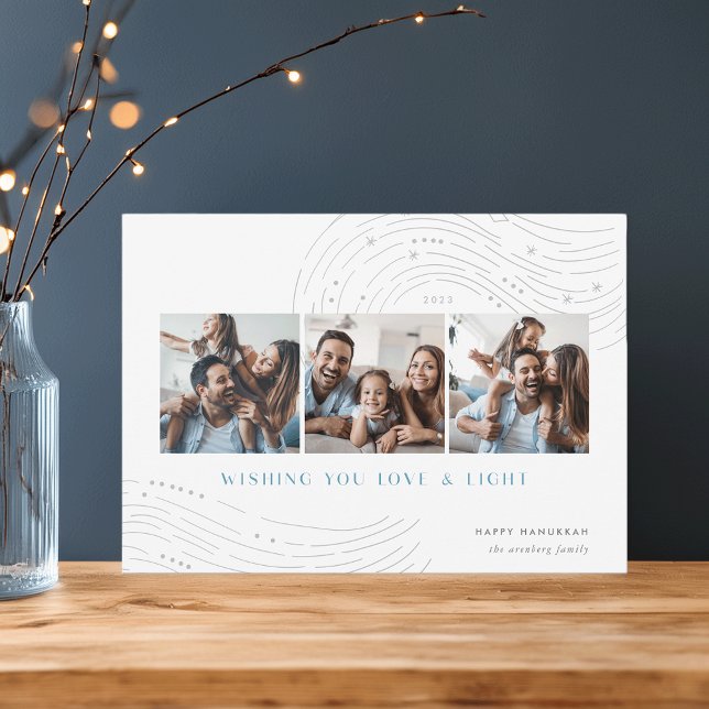 Cartes Pour Fêtes Annuelles Tidings étoilés | 3 Photo Collage Hanoukka Card (Créateur téléchargé)