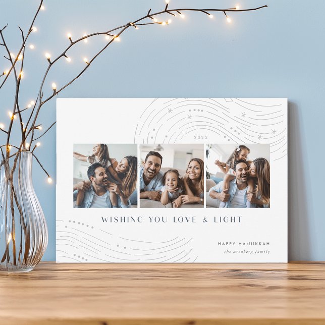 Cartes Pour Fêtes Annuelles Tidings étoilés | 3 Photo Collage Hanoukka Card (Créateur téléchargé)