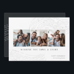 Cartes Pour Fêtes Annuelles Tidings étoilés | 3 Photo Collage Hanoukka Card<br><div class="desc">Envoyez vos voeux Hanoukka dans le style chic avec ces cartes de collage photo élégantes et modernes avec trois photos carrés alignées côte à côte et ornées de motifs lisses en haut et en bas. "Wishing You Love and Light" apparaît sous la forme de lettres modernes, avec votre "Happy Hanoukka"...</div>