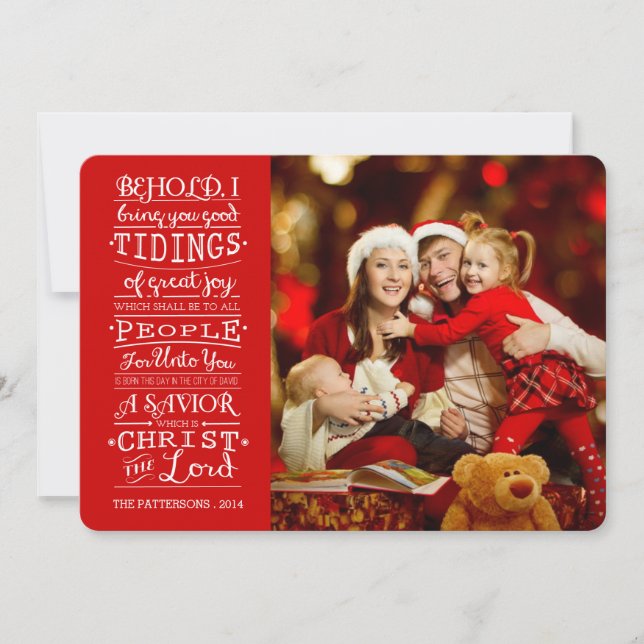 Cartes Pour Fêtes Annuelles Tidings of Great Joy Christmas Blessures Photocard (Devant)