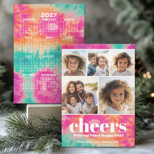 Cartes Pour Fêtes Annuelles Tie-Dye Lumineux - 5 Photos - Bonne Année 2027