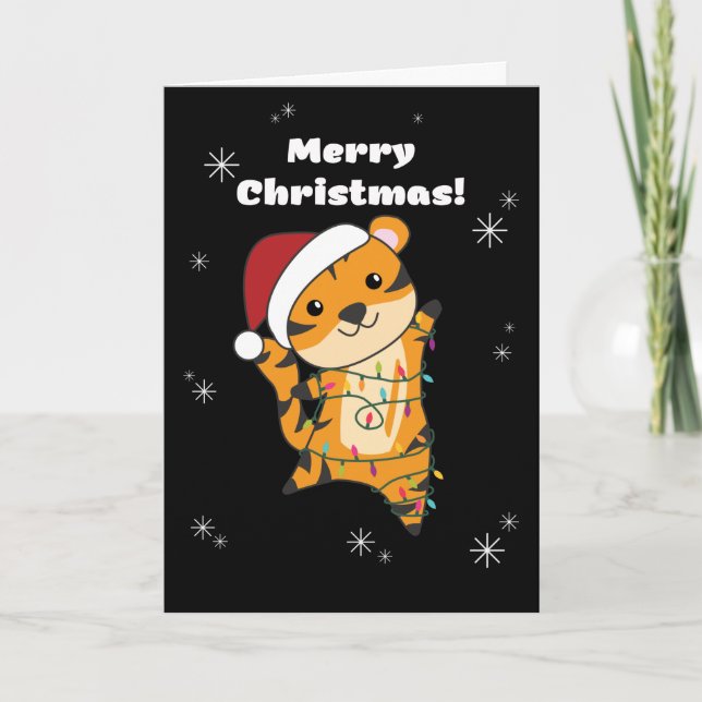 Cartes Pour Fêtes Annuelles Tigre Christmas Snow Winter Animals Tiger Adult Cl (Devant)