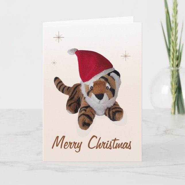 Cartes Pour Fêtes Annuelles Tigre De Jouet Doux À Santa Hat Joyeux Noël (Devant)