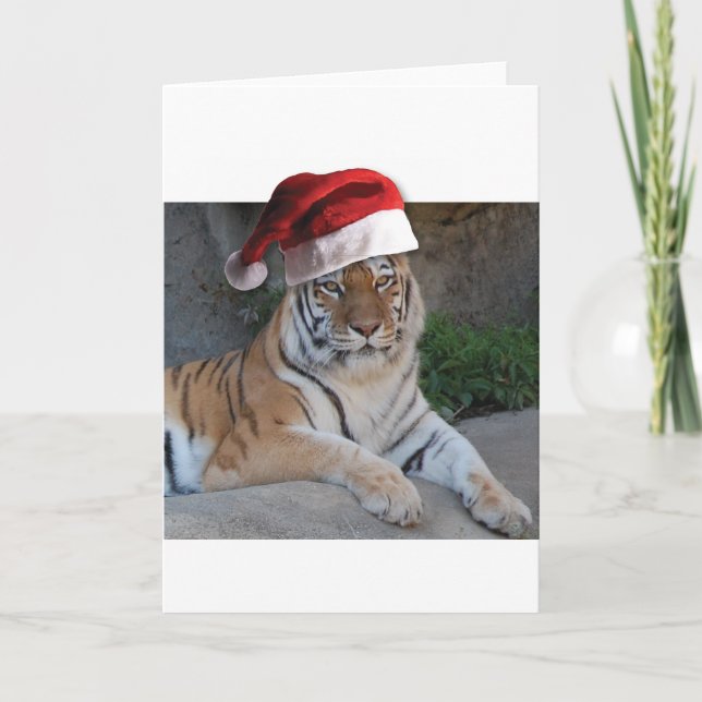Cartes Pour Fêtes Annuelles Tigre du Bengale de Santa Hat (Devant)