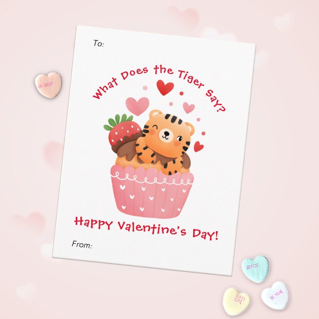 Cartes Pour Fêtes Annuelles Tigre mignonne en Cupcake Custom Kids Saint-Valent (Créateur téléchargé)