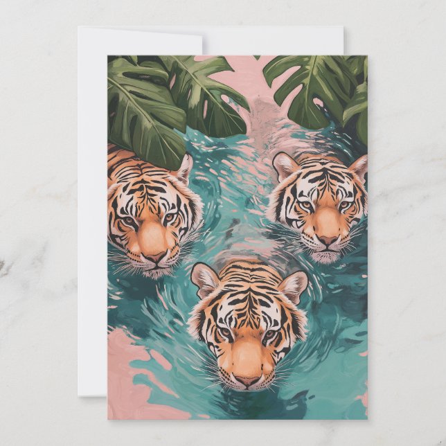Cartes Pour Fêtes Annuelles Tigres dans l'aventure aquatique (Devant)
