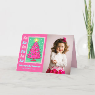 Cartes Pour Fêtes Annuelles Timbre de l'arbre de Noël rose Fa La La Photo