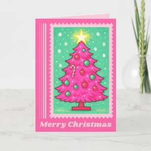 Cartes Pour Fêtes Annuelles Timbre de Noël Arbre de Noël Rose