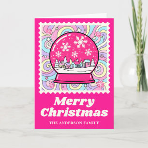 Cartes Pour Fêtes Annuelles Timbre de Noël du Globe des neiges rose chaud