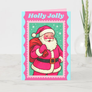 Cartes Pour Fêtes Annuelles Timbre de Noël Pink Holly Jolly Père Noël