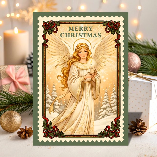 Cartes Pour Fêtes Annuelles Timbre de Noël Retro Angel (Créateur téléchargé)