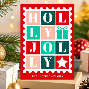 Cartes Pour Fêtes Annuelles Timbre de Noël rétro Holly Jolly