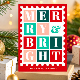 Cartes Pour Fêtes Annuelles Timbre de Noël Rétro Joyeux et Lumineux