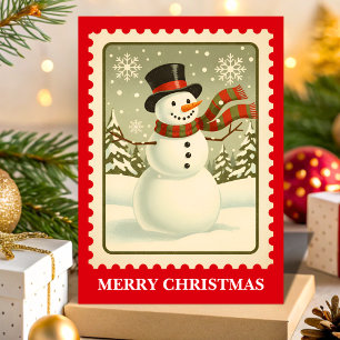 Cartes Pour Fêtes Annuelles Timbre de Noël Retro Snowman