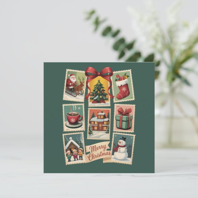 Cartes Pour Fêtes Annuelles Timbre de Noël Timbre de poste de vacances Rétro P (Debout devant)