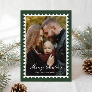 Cartes Pour Fêtes Annuelles Timbre de Noël Vert Classique 5 Photo