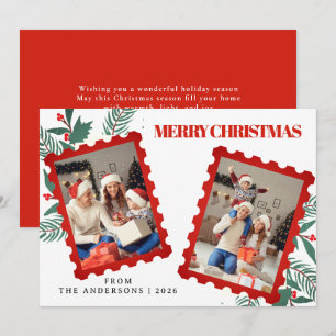 Cartes Pour Fêtes Annuelles Timbre-poste rouge fantaisiste 2 Photo Noël