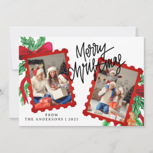 Cartes Pour Fêtes Annuelles Timbre-poste Rouge Fantaisiste 2 Photo Noël