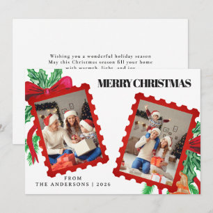 Cartes Pour Fêtes Annuelles Timbre-poste Rouge Fantaisiste 2 Photo Noël