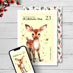 Cartes Pour Fêtes Annuelles Timbre vintage Kitsch Reinder Jaune Noël