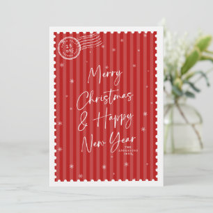 Cartes Pour Fêtes Annuelles Timbre vintage rayures rouges Joyeux Noël