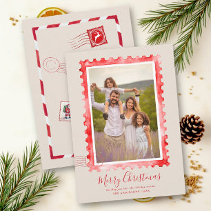 Cartes Pour Fêtes Annuelles Timbre Vintage Rouge Famille Noël