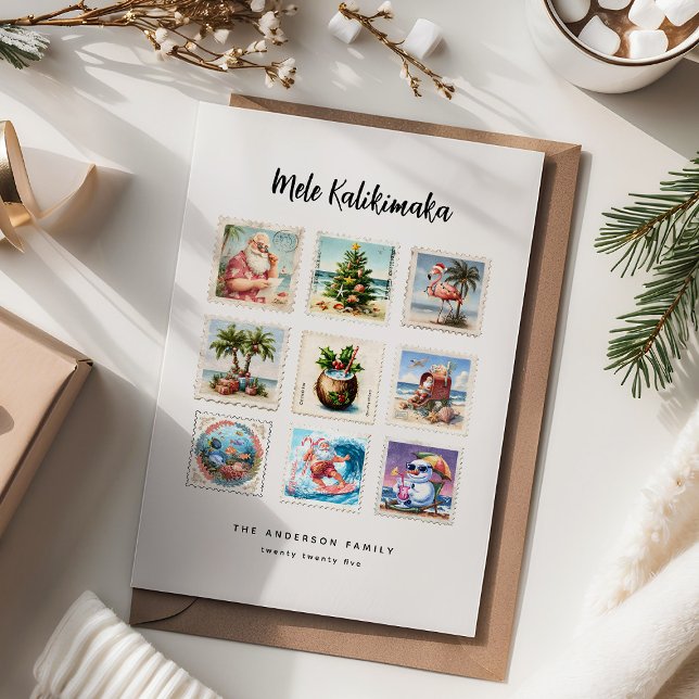 Cartes Pour Fêtes Annuelles Timbres tropicaux Mele Kalikimaka (Créateur téléchargé)