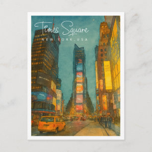 Cartes Pour Fêtes Annuelles Times Square NYC Lumières de Nuit Aquarelle