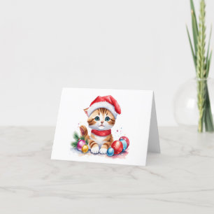Cartes Pour Fêtes Annuelles Timide Mignon Chaton Orange Père Noël VIDE