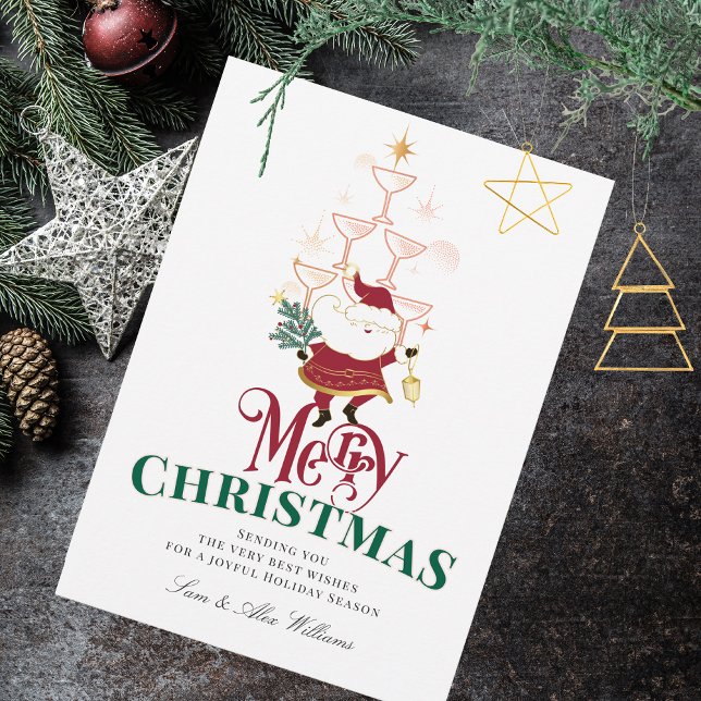 Cartes Pour Fêtes Annuelles Tini Bit Merry Martini Bureau Noël Père Noël (Tini Bit Merry Martini Office Christmas Santa Festive Champagne Tower No Photo Holiday Card)