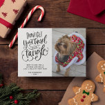 Cartes Pour Fêtes Annuelles Tinsel dans un Tangle Funny Chien Animal de compag<br><div class="desc">Drôle "Ne pas mettre votre moule dans un enchevêtrement" design typographique avec carte postale de Noël photo de chien mignon. Vous pouvez garder la photo comme elle est ou customiser avec votre propre photo d'animal de compagnie.</div>