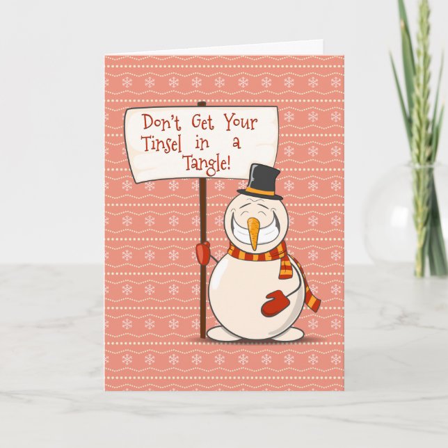 Cartes Pour Fêtes Annuelles Tinsel Snowman à la traîne (Devant)